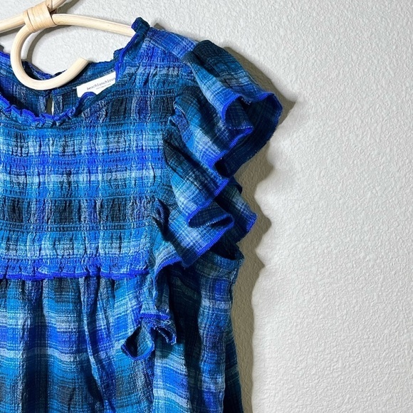 Lori Plaid Flutter Sleeve Babydoll Blouse In Lake Front by beachlunchlounge - Picture 8 of 13